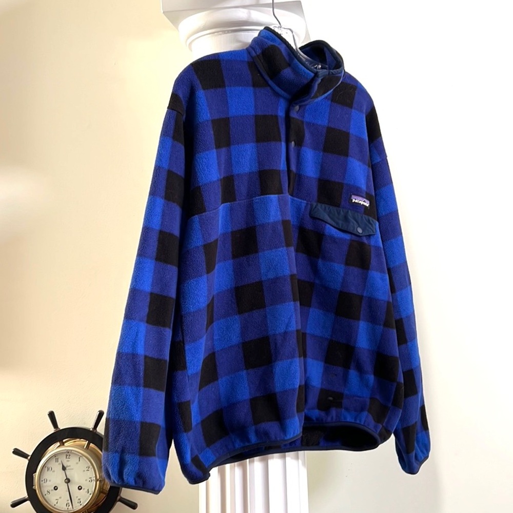 Patagonia Printed Synchilla Snap-T, Fuzzy Plaid: Andes Blue Buffalo Blue 🦬2014 - Picture 5 of 7